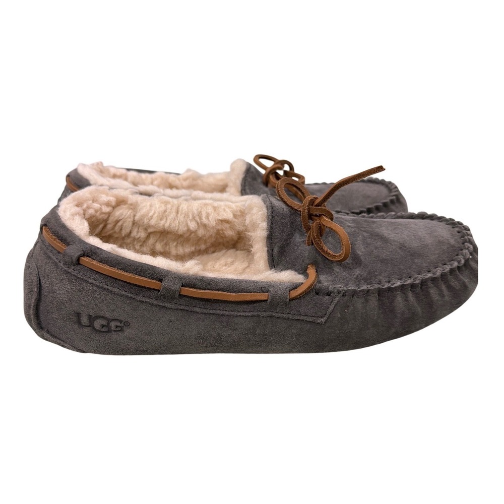 UGG Dakota Charcoal Gray Suede Sheepskin Moccasin Slippers Womens Size 8.5 - Picture 5 of 9